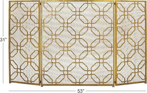 Miniatura 3 de Deco 79 Malla plegable geométrica metálica para chimenea de 3 paneles, 53 x 1 x 31 pulgadas, color dorado