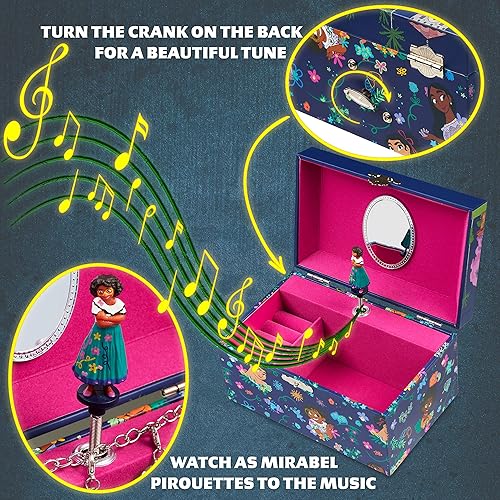 Miniatura 3 de Disney Encanto - Joyero musical para niñas, caja de almacenamiento de princesa Frozen con caja de música giratoria Mirabel la Sirenita Ariel Elsa,