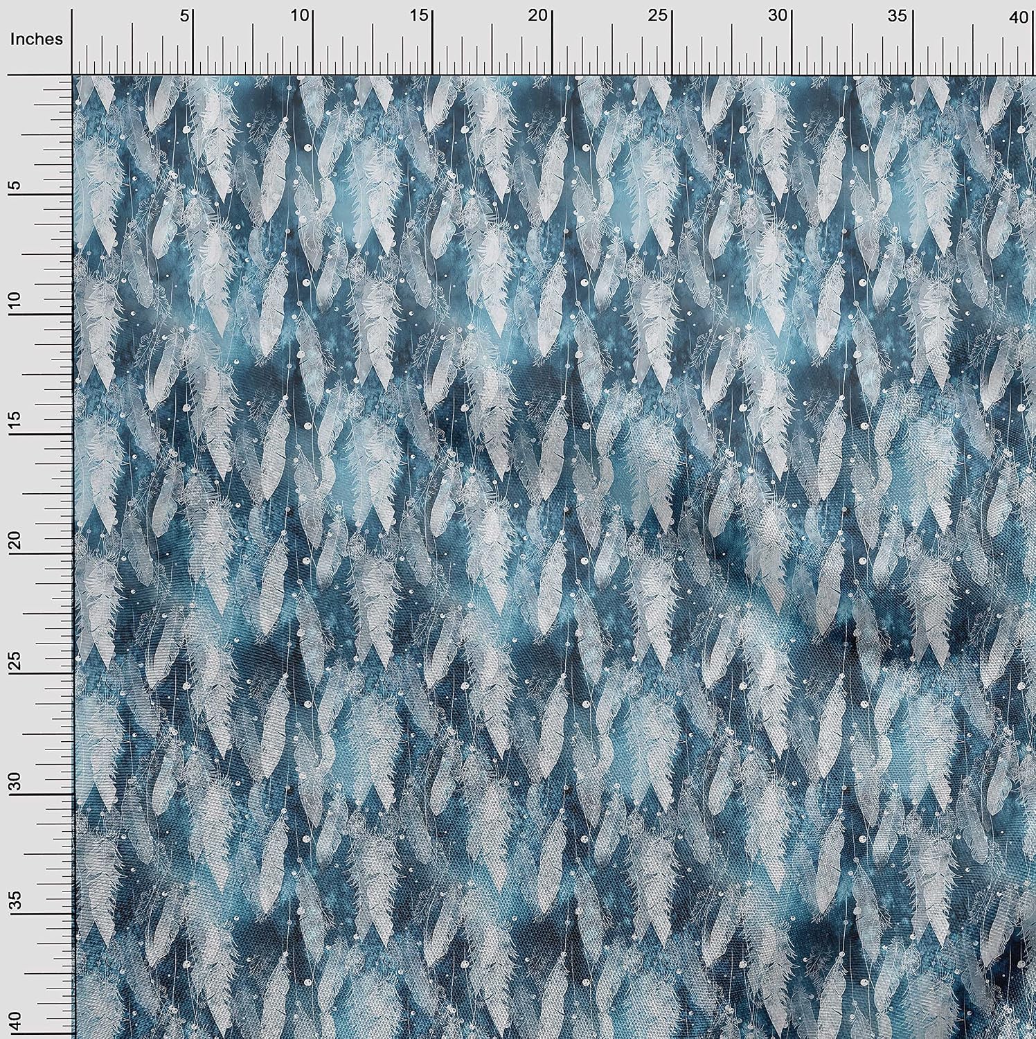 oneOone Viscose Chiffon Teal Blue Fabric Feather Sewing Material Print Fabric By The Yard 42 Inch Wide-6V