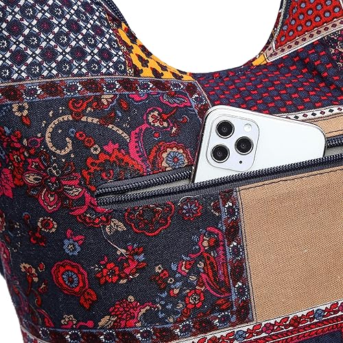 Miniatura 5 de Bolsa de hombro para mujer, de lona en estilo hippiebohemio para llevar cruzada al hombro, disponible en diferentes colores y estampados