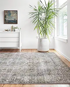 Loloi Layla Collection LAY-06 Taupe/Stone 3'-6" x 5'-6" .13" Thick Accent Rug, Soft, Durable, Vintage Inspired, Distressed, Low Pile, Non-Shedding, Easy Clean, Printed, Living Room Rug