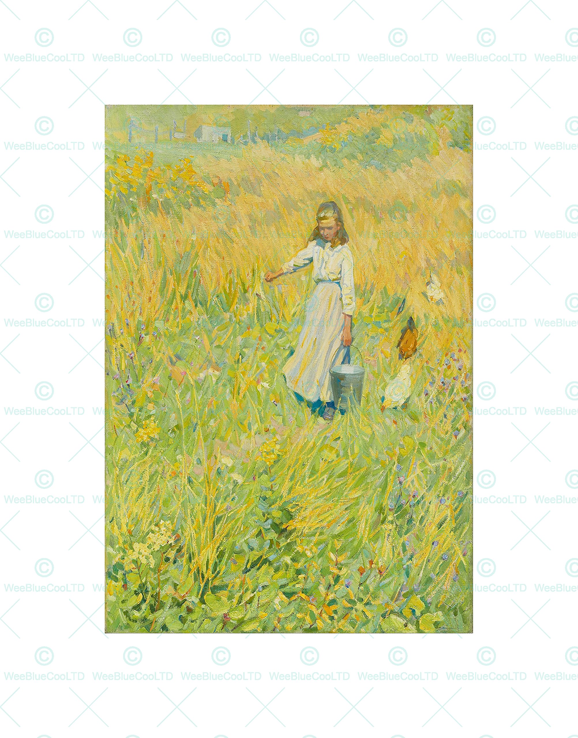 Wee Blue Coo Unframed Painting Meadow Helen Galloway Mcnicoll The Little Worker Wall Art Print