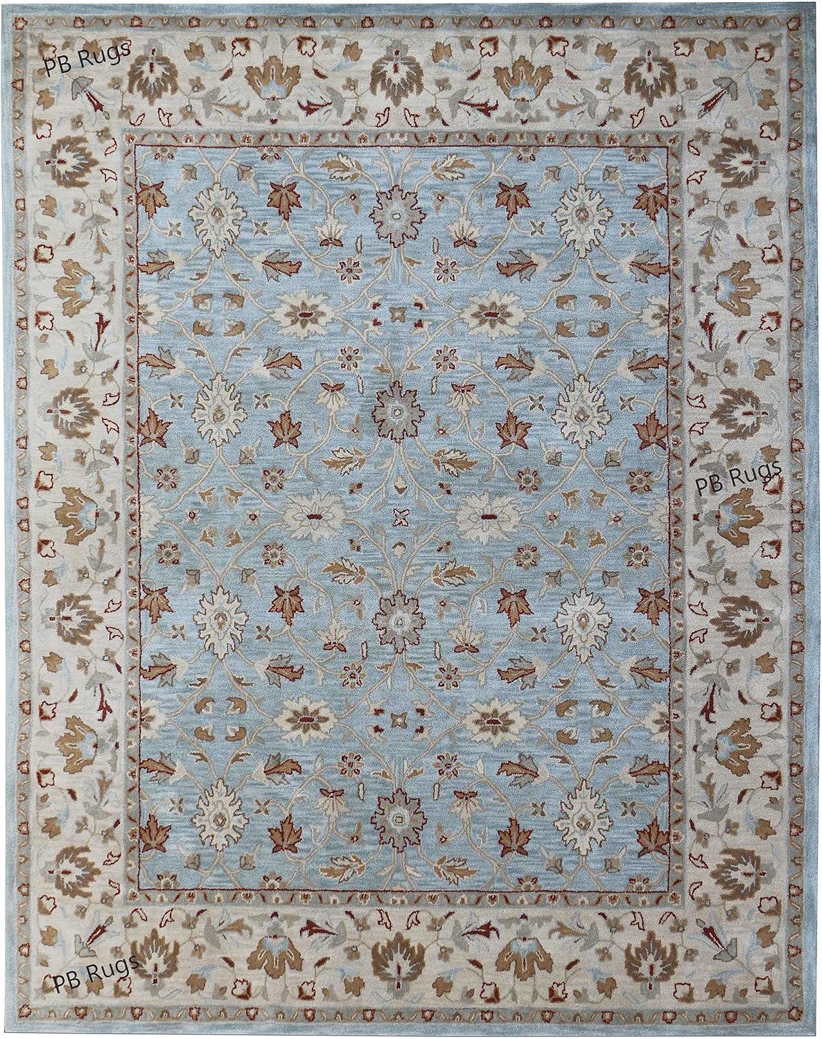 Malika Multi Vintage Blossom Area Rug in Light Blue and Beige Oriental Traditional Design Non Shedding Fine Wool Pile & Easy Care Areas in Living Room Bedroom All-Included Price (9'x12')