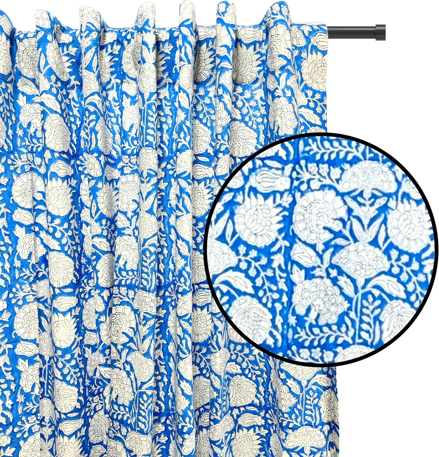 ATOSII 100 Cotton Single Panel Floral Block Print Curtain