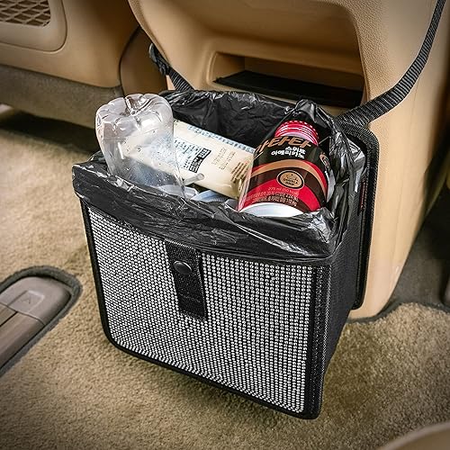 Miniatura 2 de KMMOTORS - Canasta de basura y organizador plegable para automóvil patentada, de cuero artificial y tela Oxford, multifuncional, cómoda (canasta