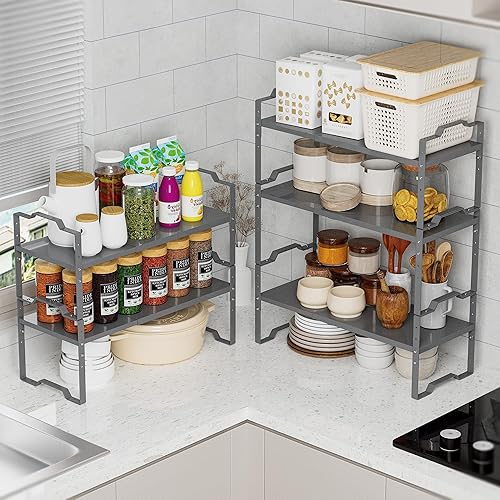Miniatura 4 de Estante expandible para organizador de gabinete, estante de especias apilable ajustable en la cocina y el baño más, encimera de encimera,