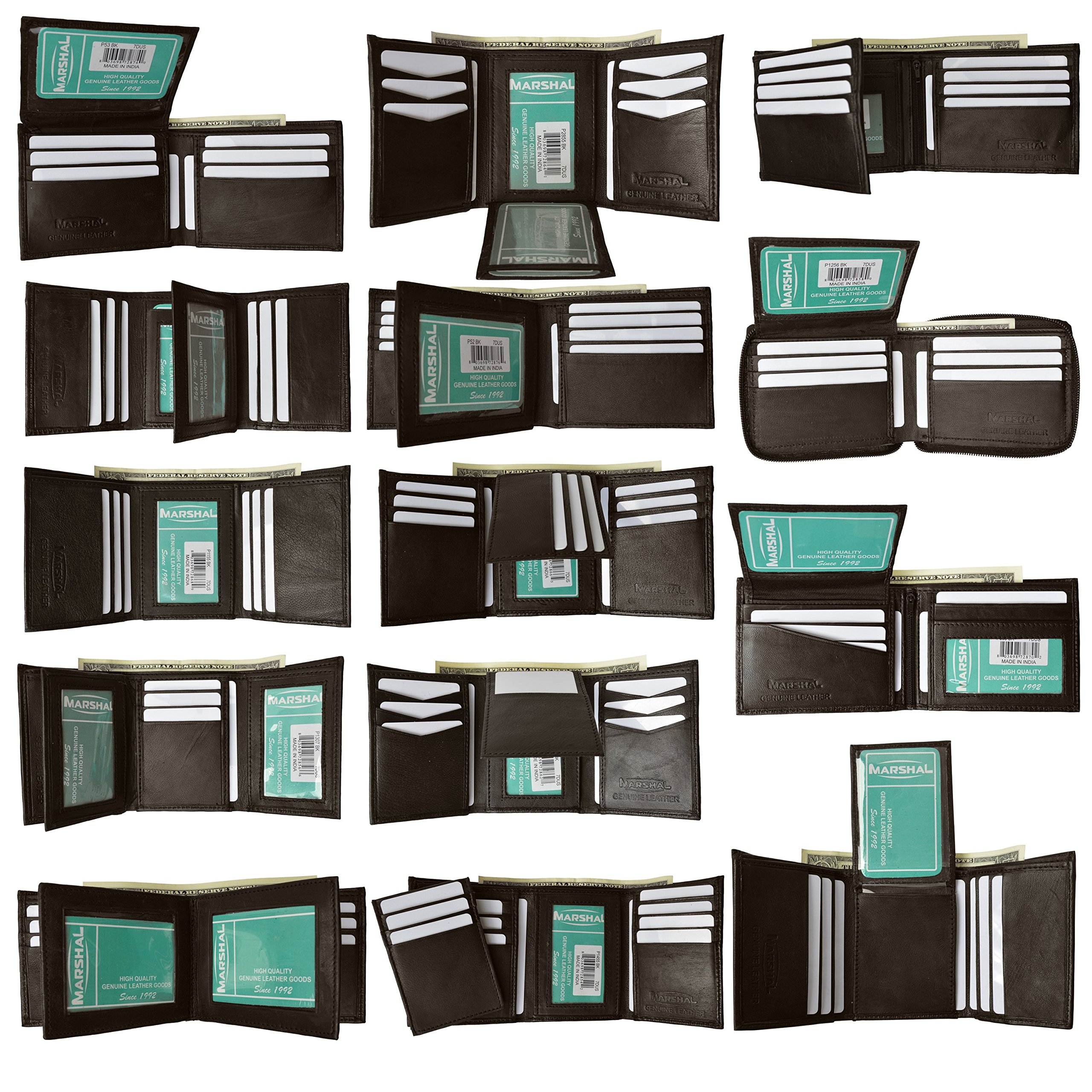 MarshalNew Black & Brown wholesale lot of 24 Premium leather Bifold/Trifold wallets