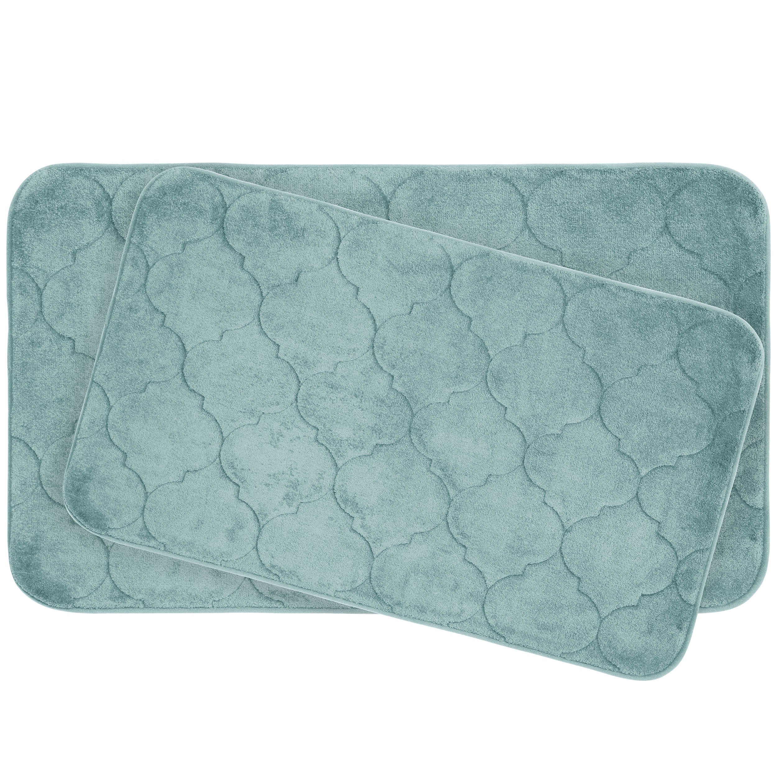 Bounce Comfort Faymore Extra Thick Premium Plush 2 Piece Memory Foam Bath Mat Set with BounceComfort Technology, 20" x 34" Aqua