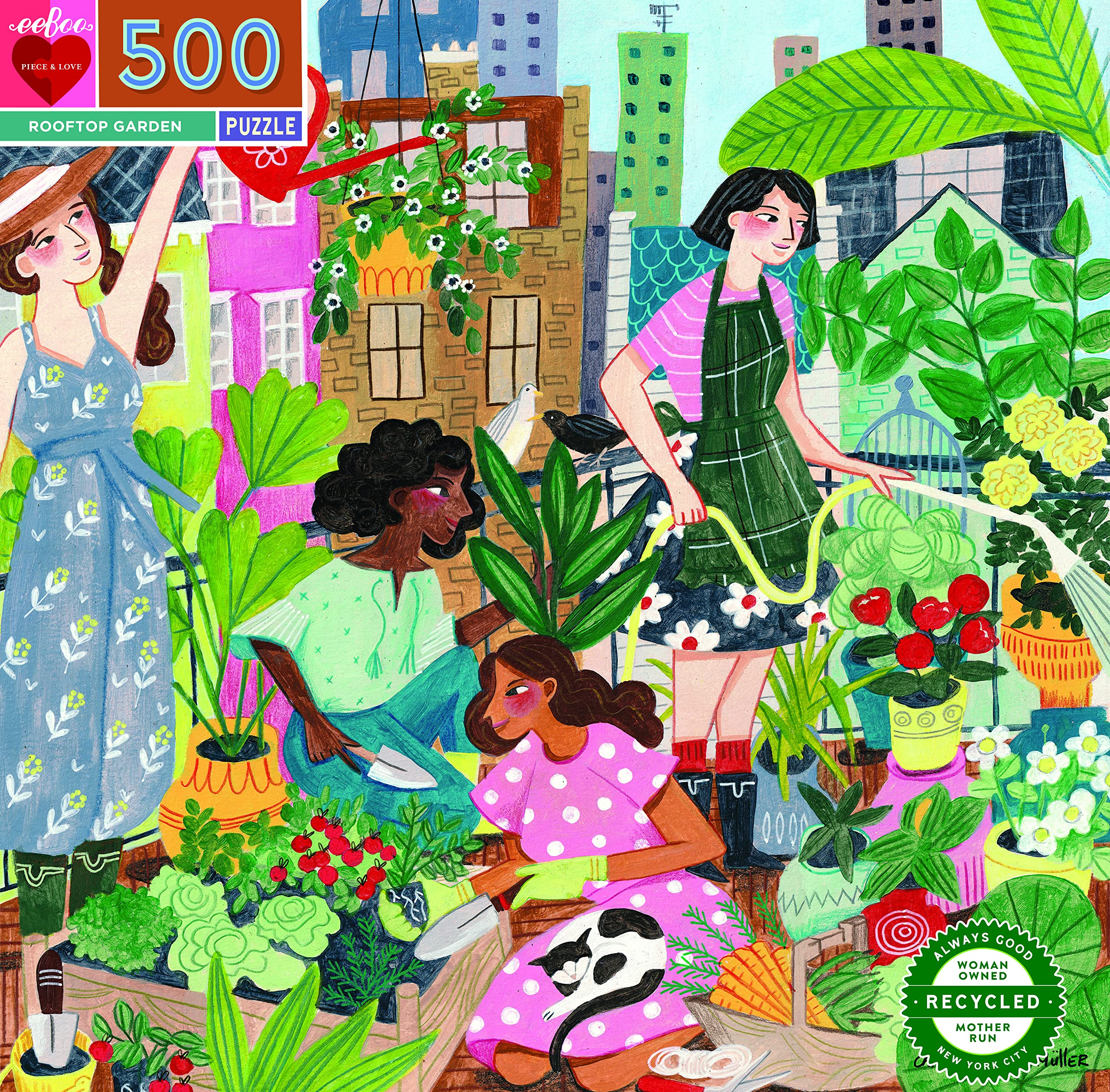 eeboo - Puzzle 500 pièces Jardin sur Le Toit - Puzzle coloré en Carton recyclé - Puzzle Adulte 500 pièces - PZFRFG