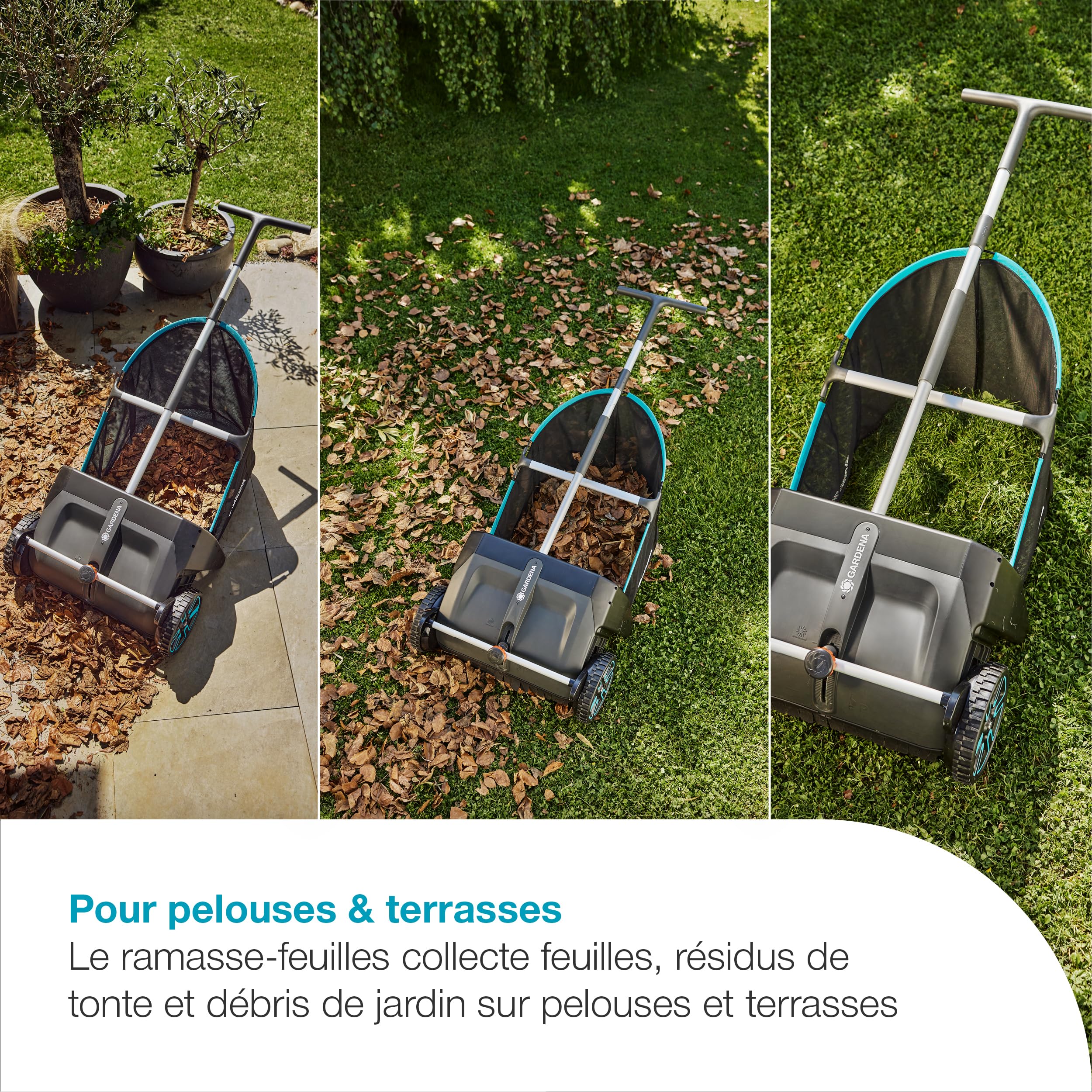 Gardena Collecteur de Feuilles et de pelouse pour pelouses et patios Aides de Jardin: Convient Aussi Bien aux pelouses qu'aux patios, Changement Facile des brosses (3566-20)