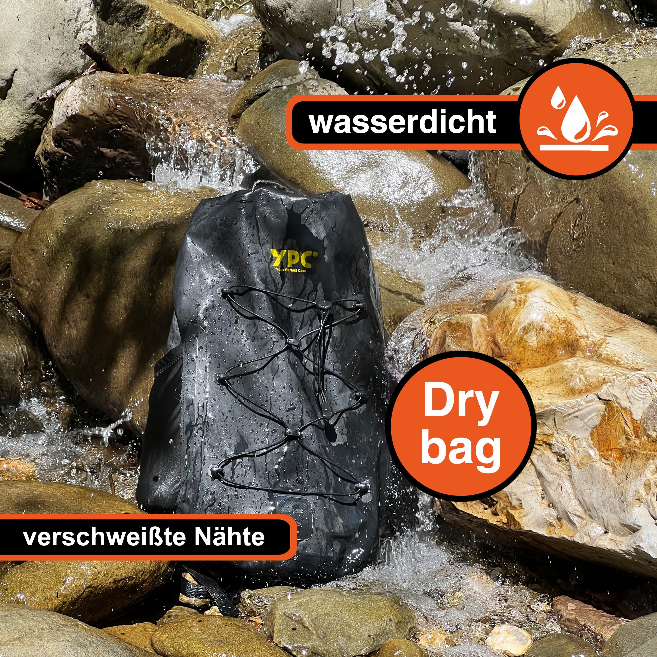 YPC Wayfarer plecak outdoorowy – plecak turystyczny z RollTop, plecak trekkingowy, wodoszczelny plecak rowerowy, plecak kempingowy z szelkami i uchwytem do noszenia, XL, czarny – 25 litrów