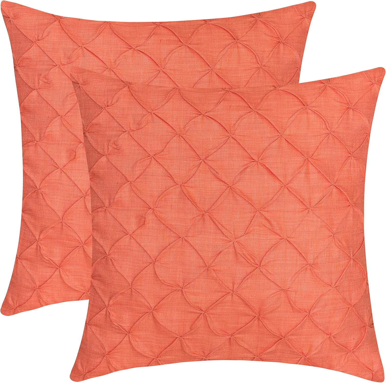 The White Petals Orange Throw Pillow Covers - Faux Linen, Textured, Luxurious, Elegant & Decorative (Pinch Pleat, 18x18 inch, Pack of 2)