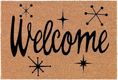 Felpudo de bienvenida con diseño de coco y fibra de coco con diseño de estrellas de mediados de siglo, moderno, Art Deco Retro (30 x 18 pulgadas)