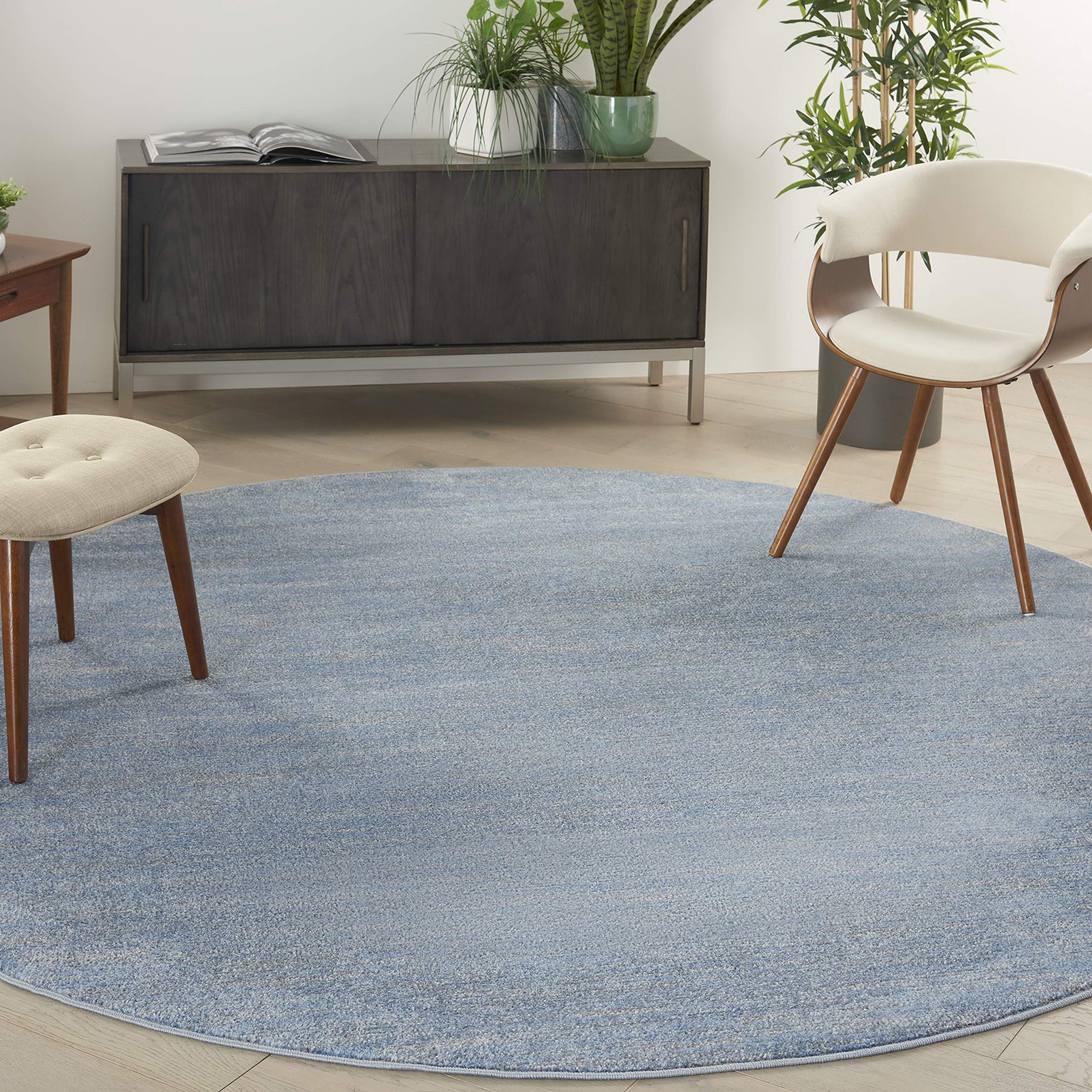 Nourison Home Nourison Essentials Blue Grey 8' x Round Area Rug - Easy Clean, Non Shedding, Bed Room, Living Room, Dining Room, Kitchen (8' x Round)
