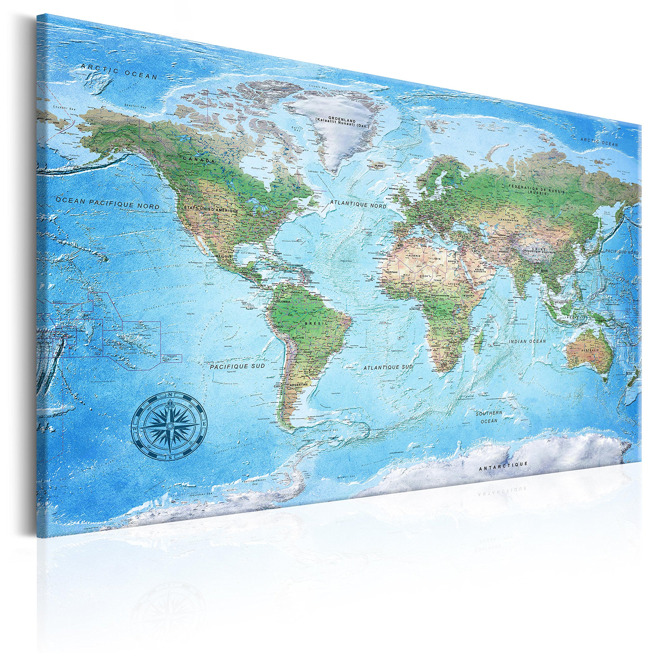 murando - Pin Board World Map 90x60 cm/36"x24" 1 piece Cork Board On Non-Woven Material XXL Memo Notice Board Pins Included Vision Board Images Pictures Home Decor Wall - French Version k-A-0300-v-a