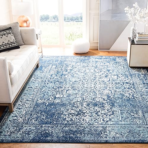Miniatura 27 de SAFAVIEH Alfombra de Área 10x14 - Colección Evoke - Grande - Azul y Marfil, Diseño Envejecido, No Desprende Pelusa y Fácil de Limpiar, Ideal para