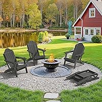 LUEBONA Folding Adirondack Chairs Set of 4 with Hidden Cup Holders, Woodgrain Black - 330lbs Patio Pool Fire Pit Chairs