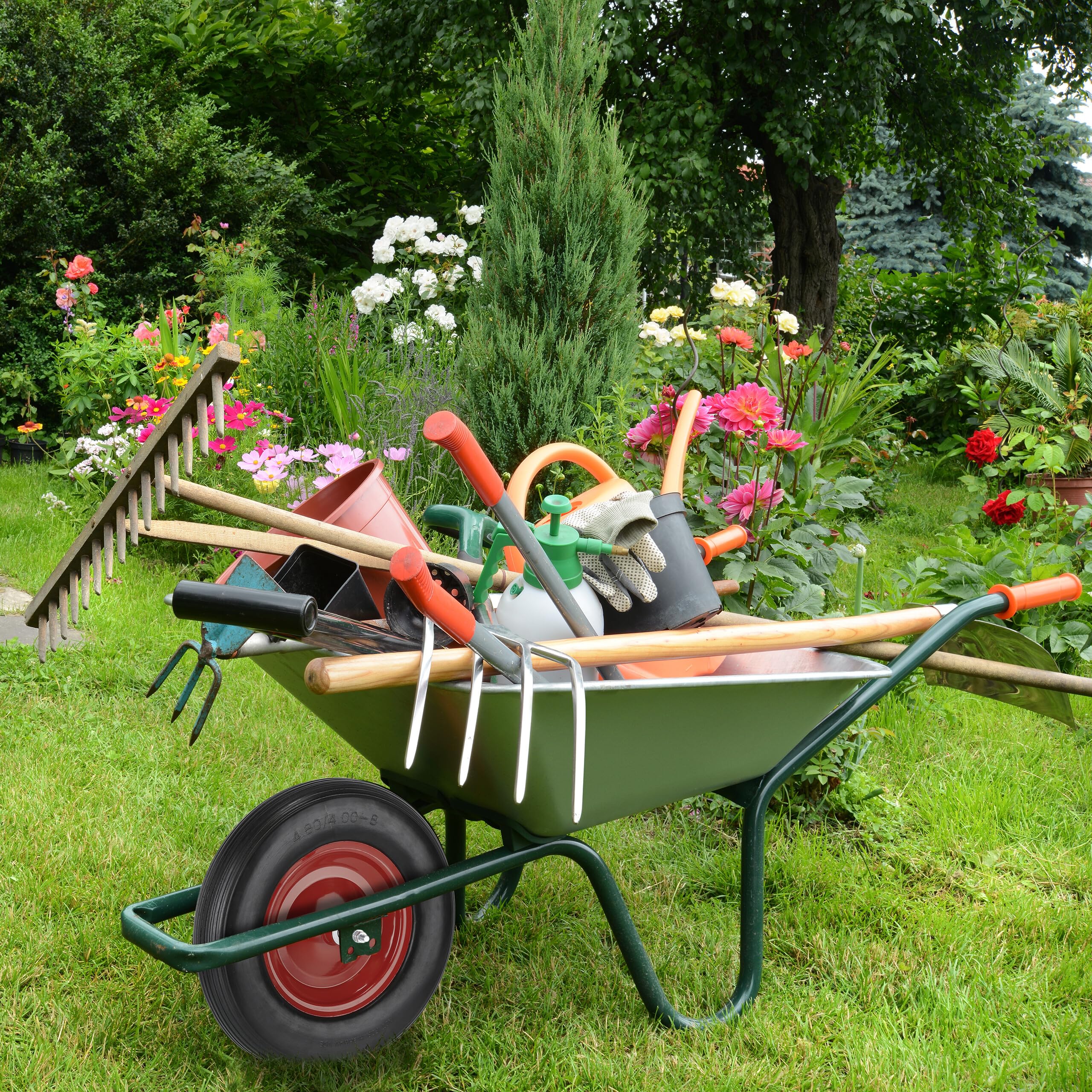 Relaxdays Ruote Carriola 4.80 4.00-8, Gomma Piena, Cerchione in Acciaio, da Carrello, Carico 120 kg, in PU, Nero Rosso
