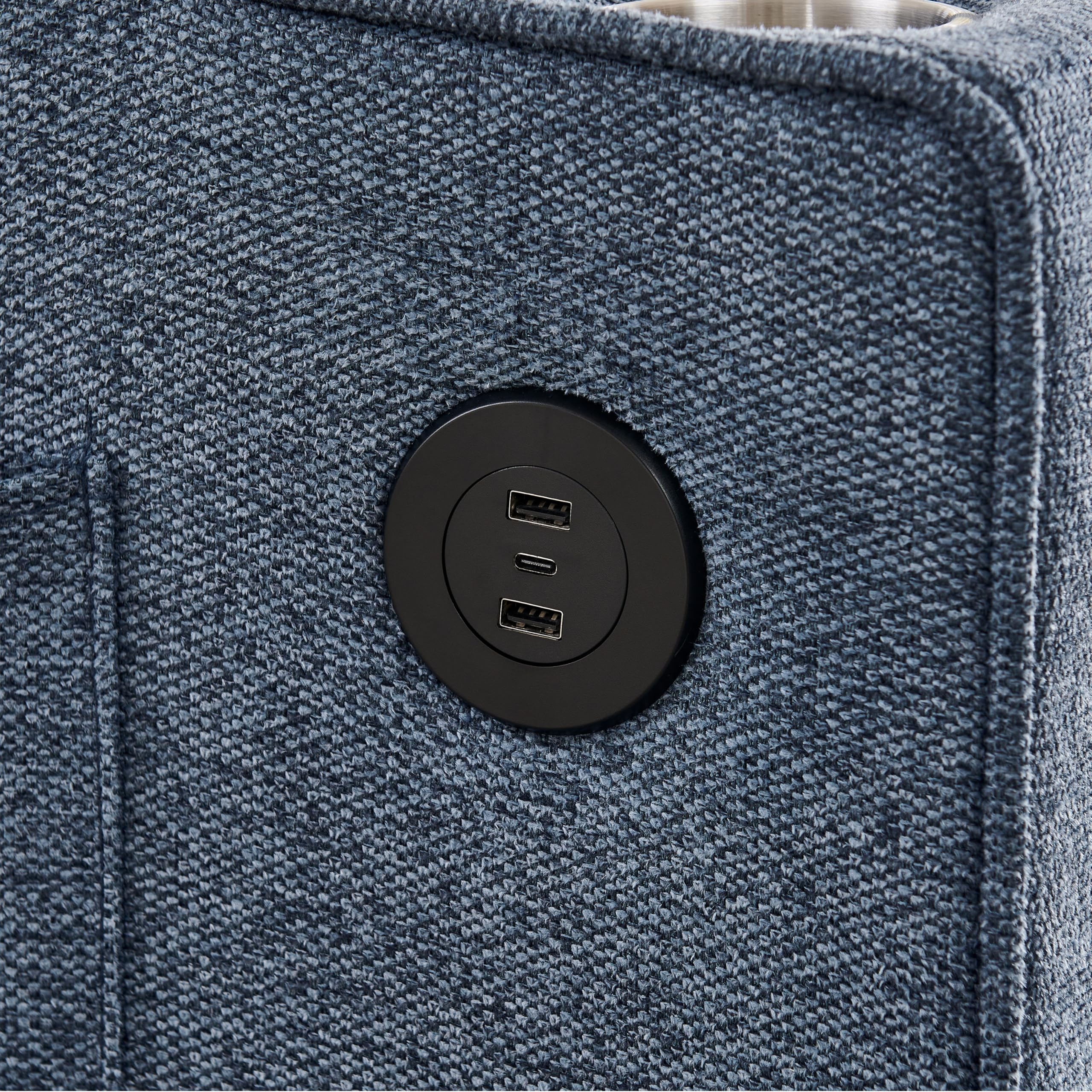 Generisch 3-in-1 Schlafsessel Marineblau 190cm Liegefläche mit USB/Type-C Anschluss, Edelstahl-Getränkehalter, 3-stufig Verstellbarer Rückenlehne, Seitentaschen, Schlafsofa für kleine Räume & Gäste