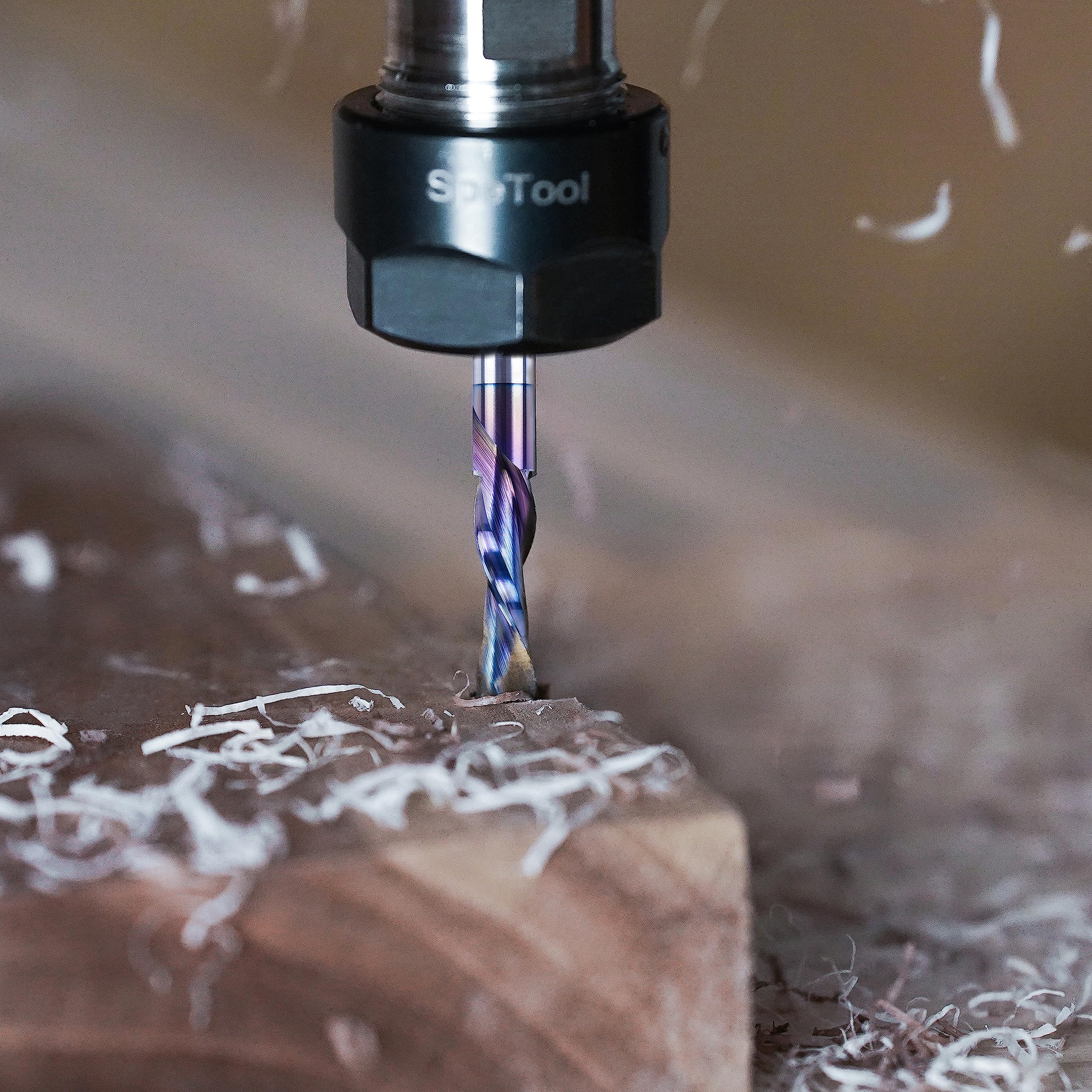 SpeTool Spiralnutfräser 8mm Schaft Downcut 32mm Schnittlänge Nutfräser Spiralfräser mit SPE-X Beschichtung VHM Schaftfräser CNC Fräser für Oberfräse Router Bit 2 Flöten Holzfräser Langlochfräser Holz