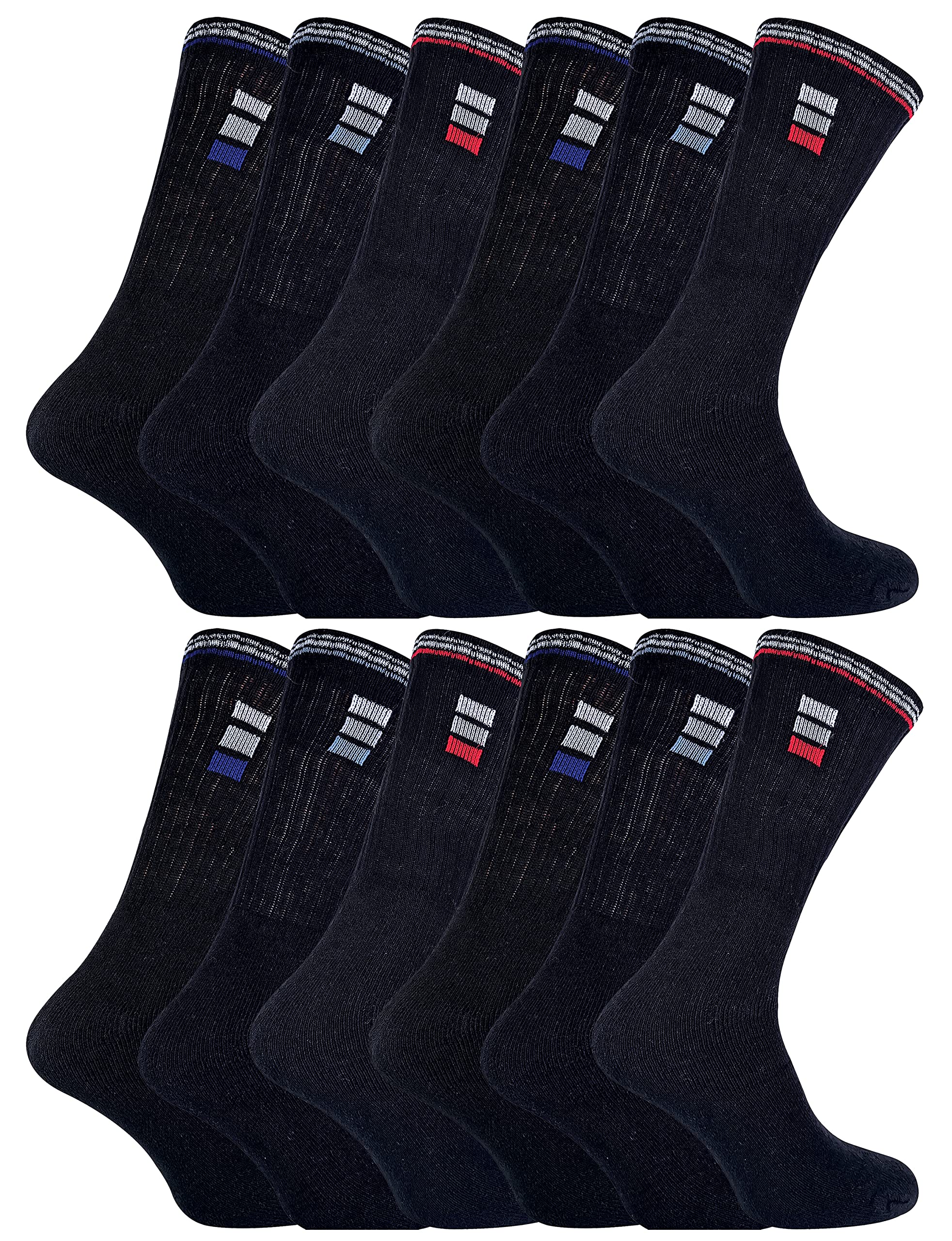 Sock Snob Men's Black 12 Pairs Cotton Sport Socks In White & Breathable Cushioned Crew Socks (11-14, )