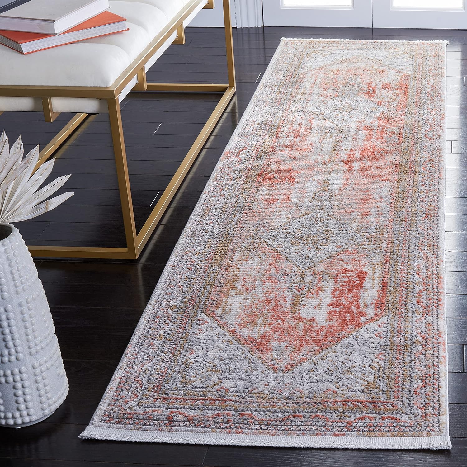 SAFAVIEH Shivan Collection 2'2" x 8' Rose / Grey SHV725Q Medallion Distressed Non-Shedding Living Room Entryway Foyer Hallway Bedroom Runner Rug