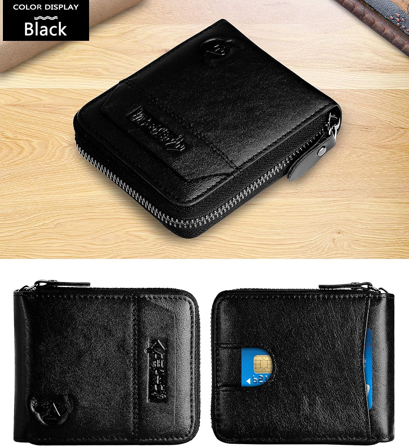 Admetus Men's Genuine Leather Short Zip-around Bifold Wallet - Image 2