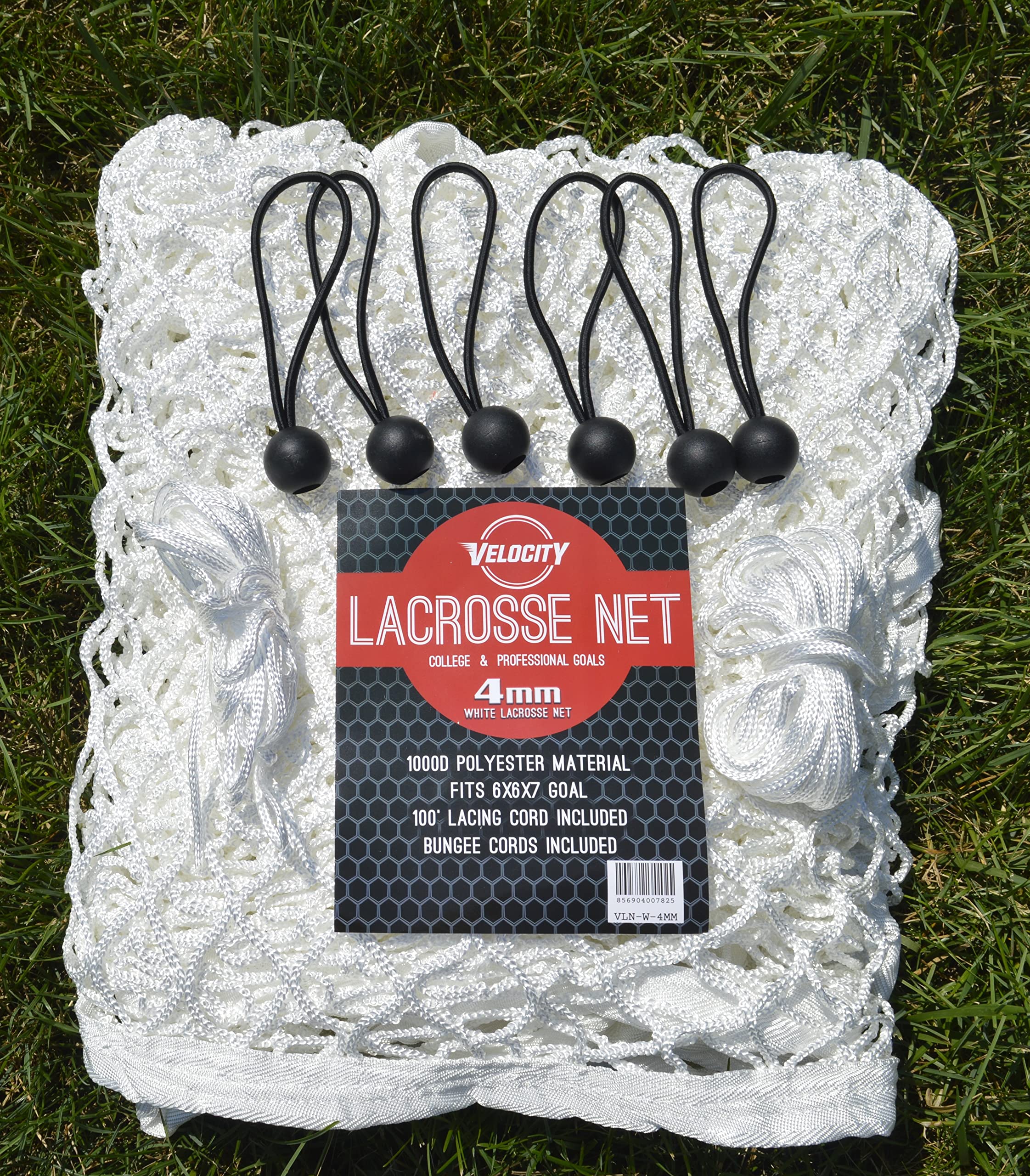 Velocity 4MM Heavy Duty White Lacrosse Net - Fits 6’x6’x7’ Goals - Weatherproof, UV Resistant 1000D High-Strength Polyester - Comes with 100+ Feet of Lacing Cord and 4 Quick Ties