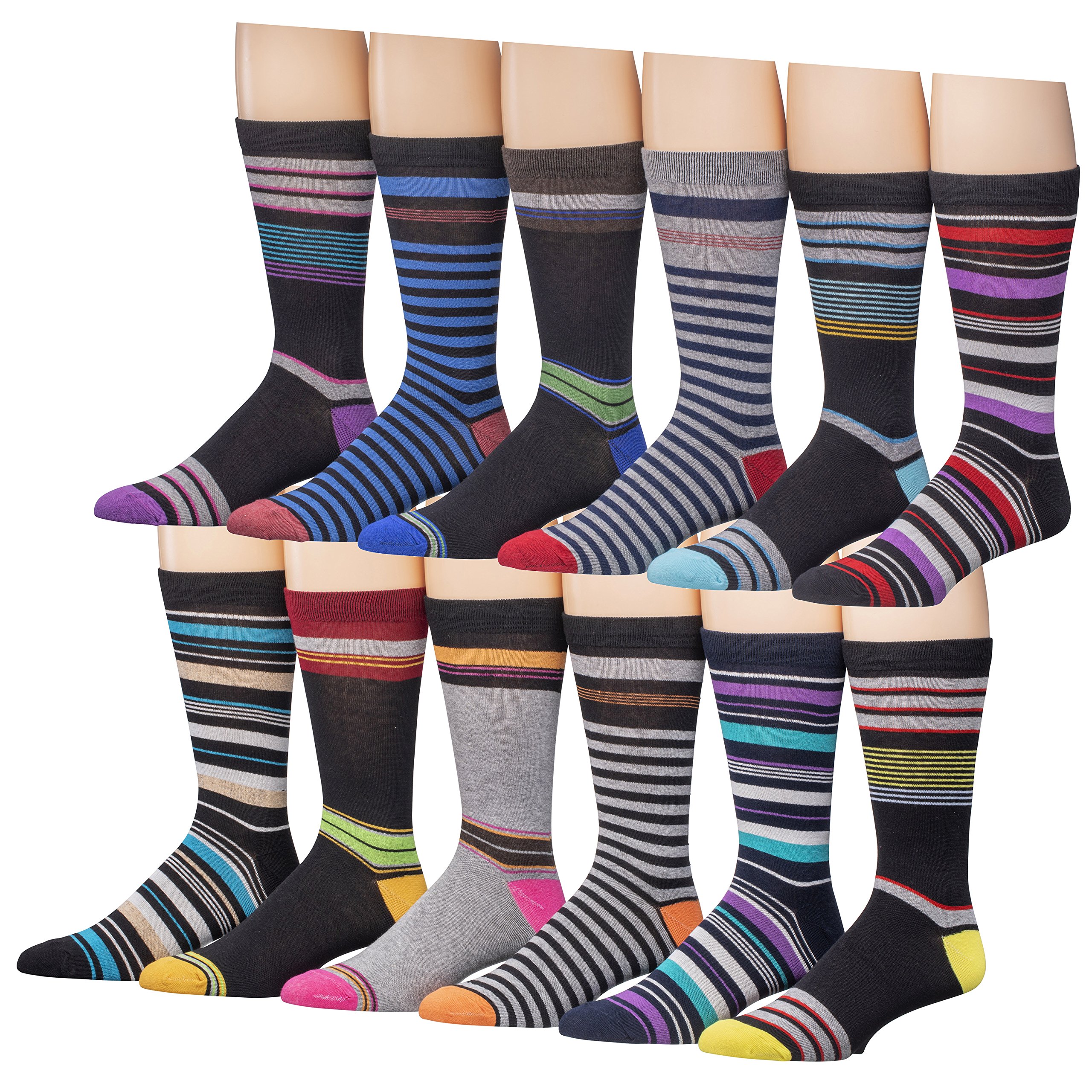 Beged Cotton Crew Funky Dress Socks for Men (12-Pack) – Fun Colorful Patterns