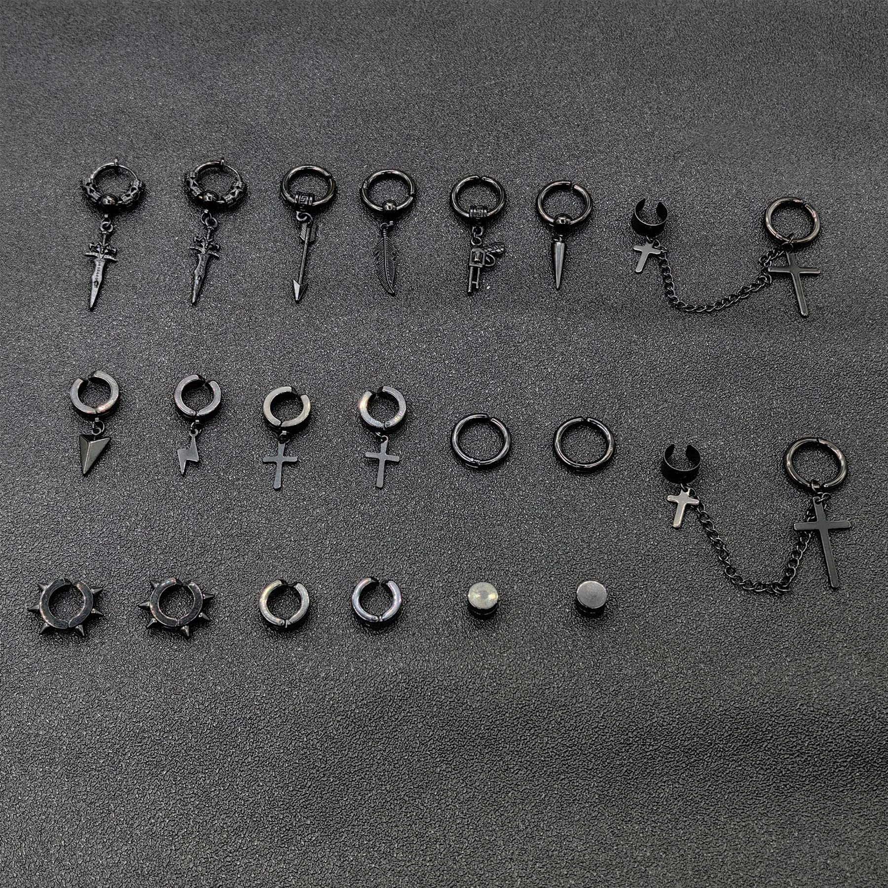 20 Pezzi Magnetici Orecchino Finto in Acciaio Inossidabile Piuma Croce Pendente Clip Orecchino Cerchio Orecchino Orecchini Magnetici Uomo