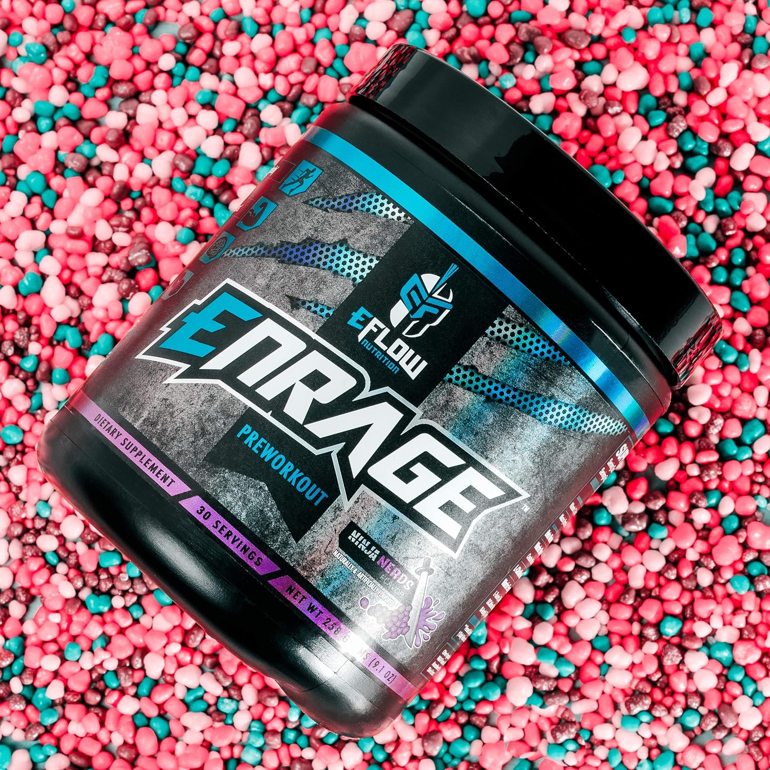 eFlow Nutrition ENRAGE Pre Workout Supplement with Creatine, Beta Alanine, Citrulline, Agmatine - Preworkout Powder to Boost Energy, Pumps, and Strength - Ninja Nerds (30 Servings)