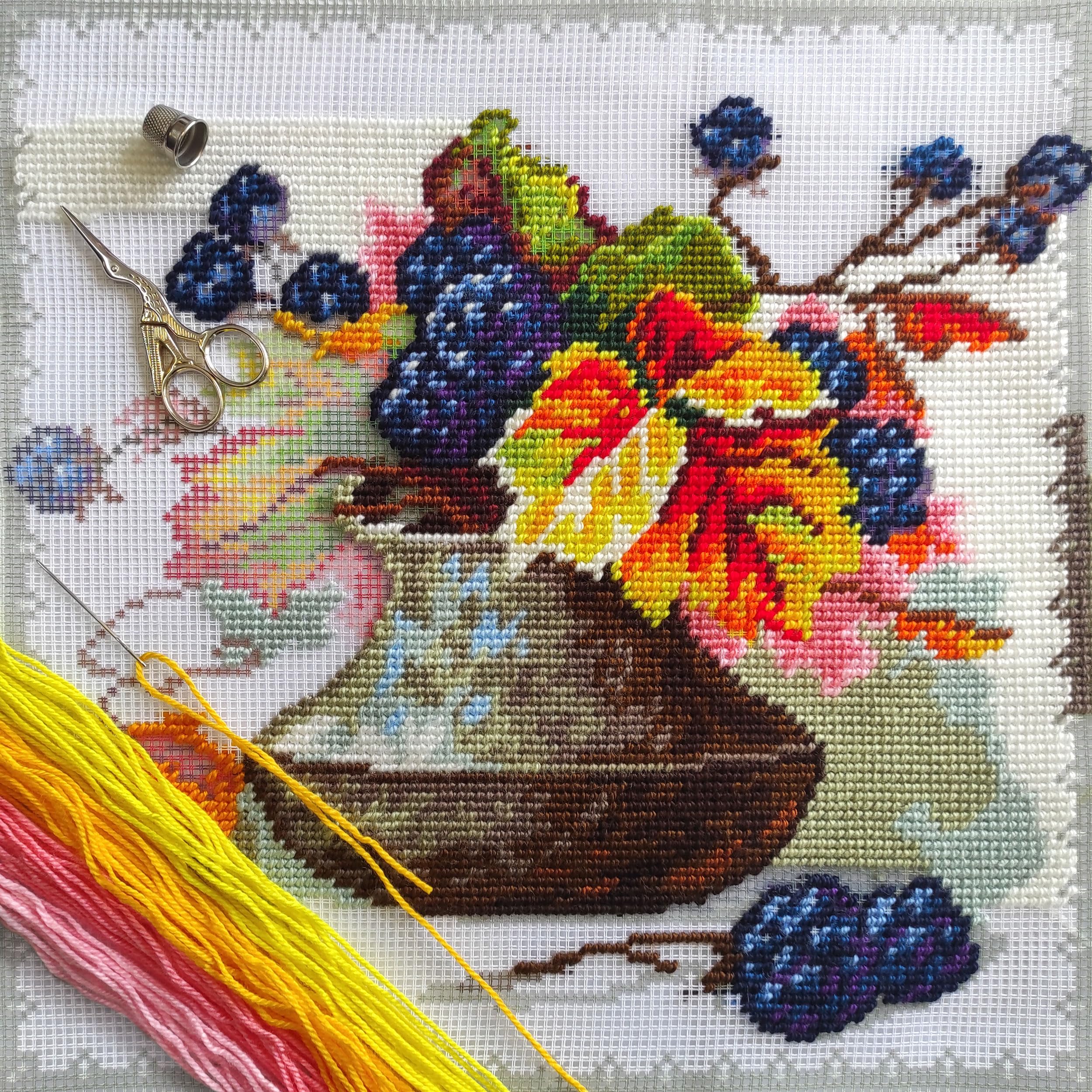 Brvsk Floral Needlepoint Kit For Adults - The Daisies By Henri Matisse, 16x16 Inch, Includes Canvas, Yarn, Needles & Chart