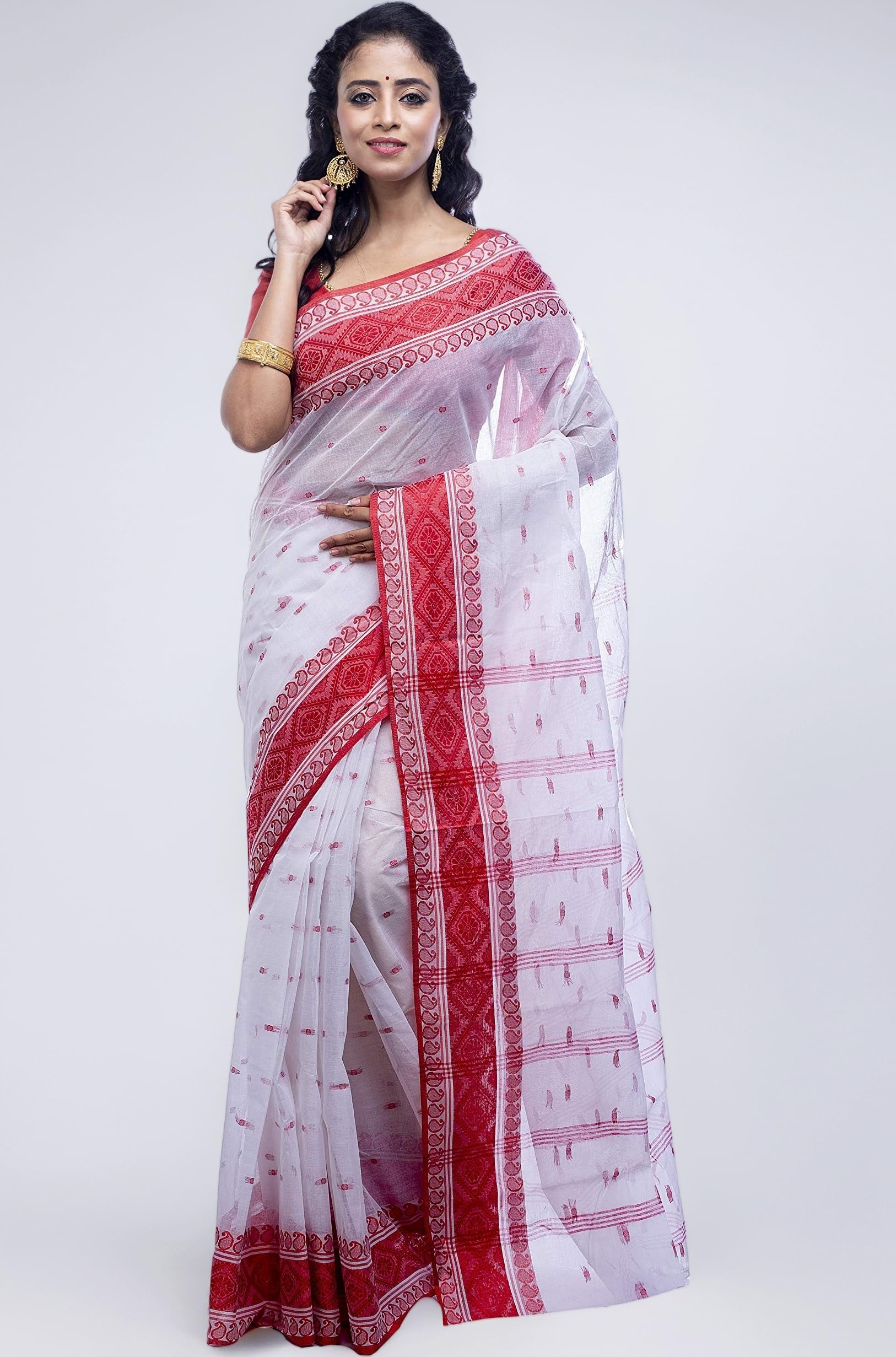 Pure Cotton Sarees for Women Traditional Tant Sarees Elegant and Comfortable Cotton Saree for All Occasions Without Blouse (Pack Of 1)