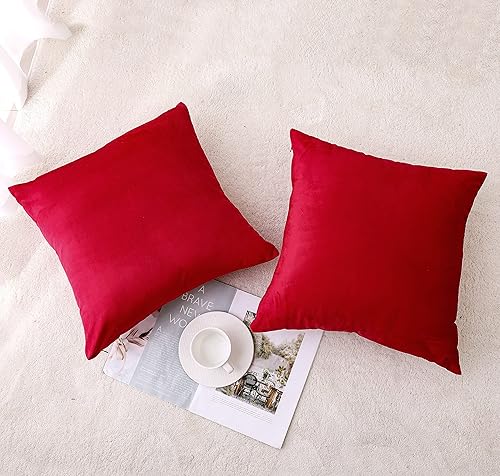 Vista 2 de NiNi ALL Decorative Throw Pillow Covers Velvet Soft for Couch Sofa Bedroom Living Room Outdoor Pack of 2 18x18 Inch Red Rojo