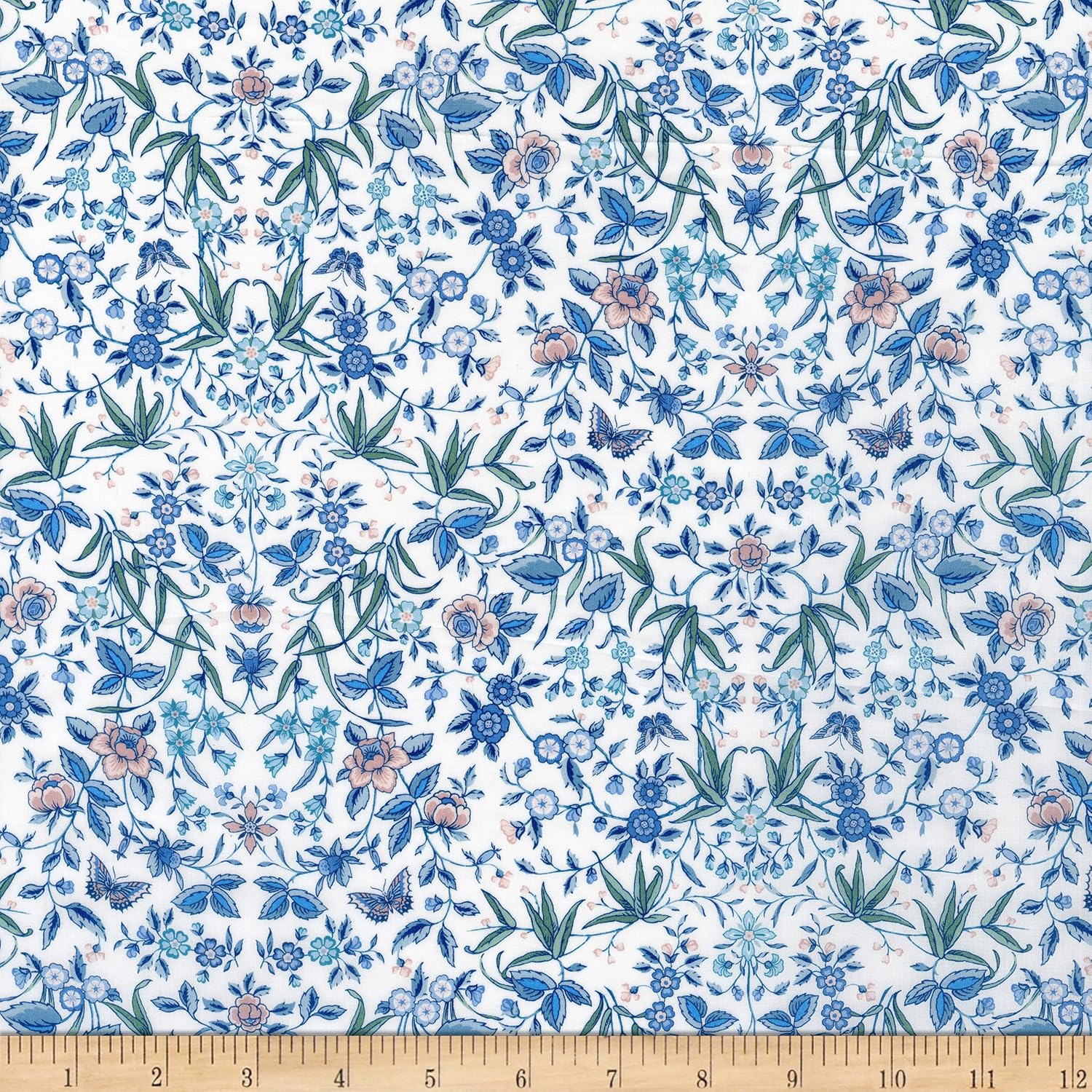 Liberty Fabrics Tana Lawn Tapestry Coral/Blue, Fabric by The Yard