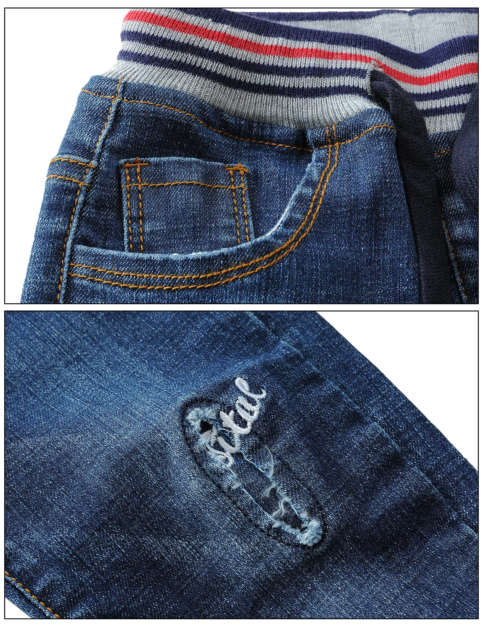 Maeau Boys' Jeans Casual Elastic Waist Washed Denim Trousers Jeans Age 3-14 Years