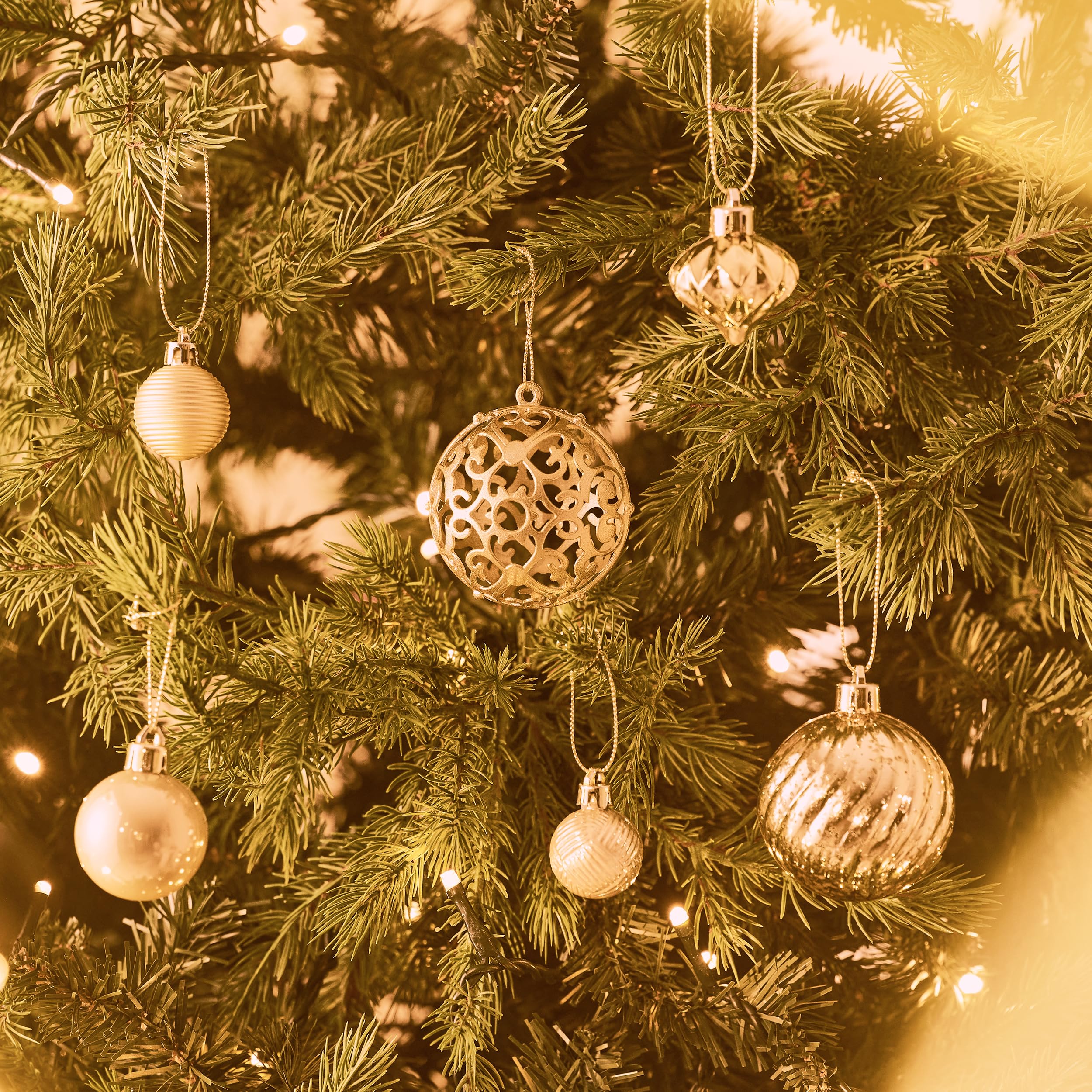 Valery Madelyn Lot de 100 boules de Noël avec paquet cadeau - Décoration de sapin de Noël avec crochet - Thème doré