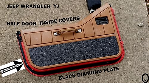 Miniatura 4 de Se adapta a Jeep Wrangler YJ cubierta de goma negra de aluminio con placa de diamante interior de media puerta