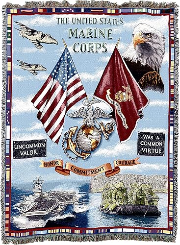 Pure Country Weavers US Marine Corps - Manta de aire terrestre y mar XL - Tapiz militar de regalo tejido de algodón - Fabricado en los Estados