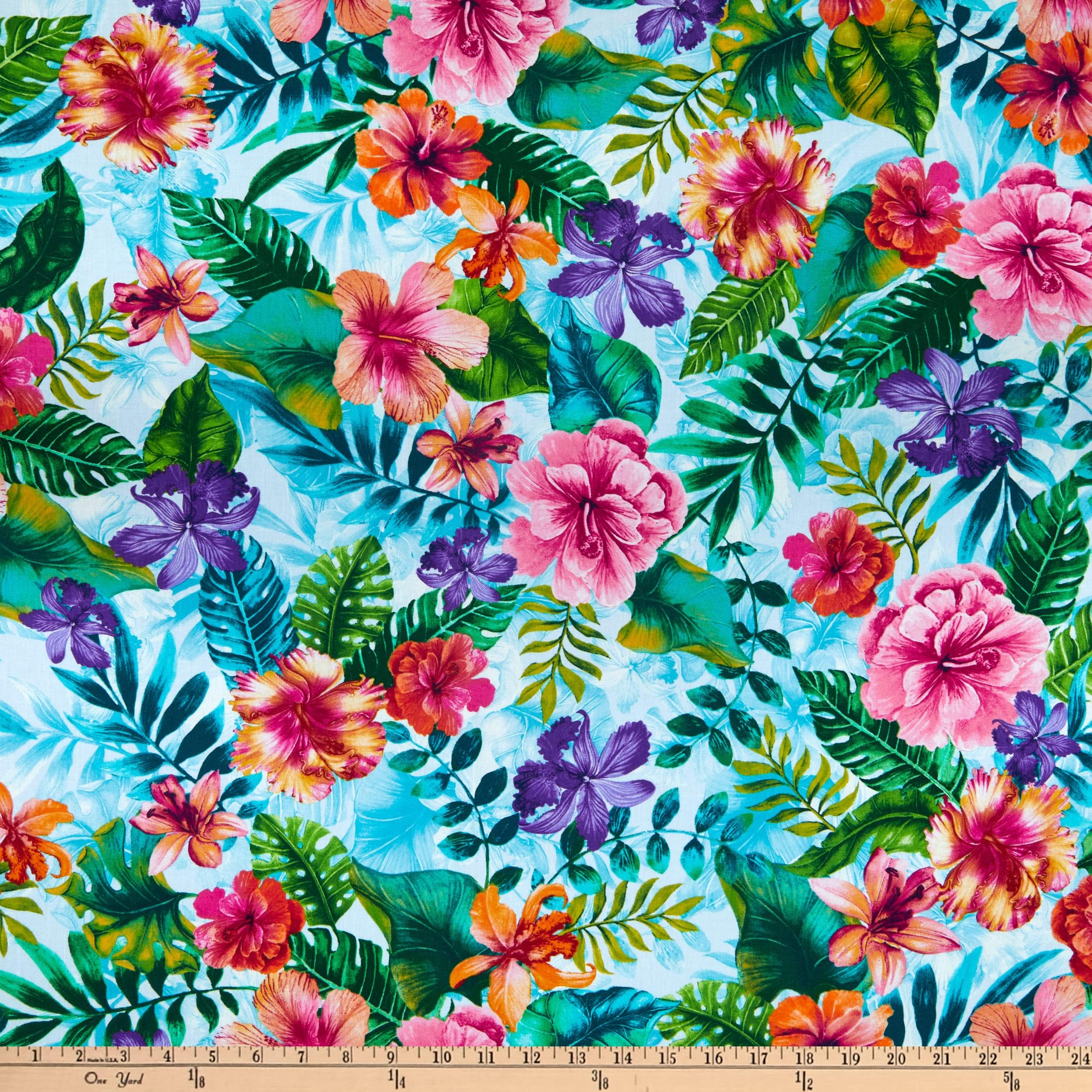 Timeless Treasures Tropical Paradise Hibiscus Multi, Quilting Fabric by the Yard