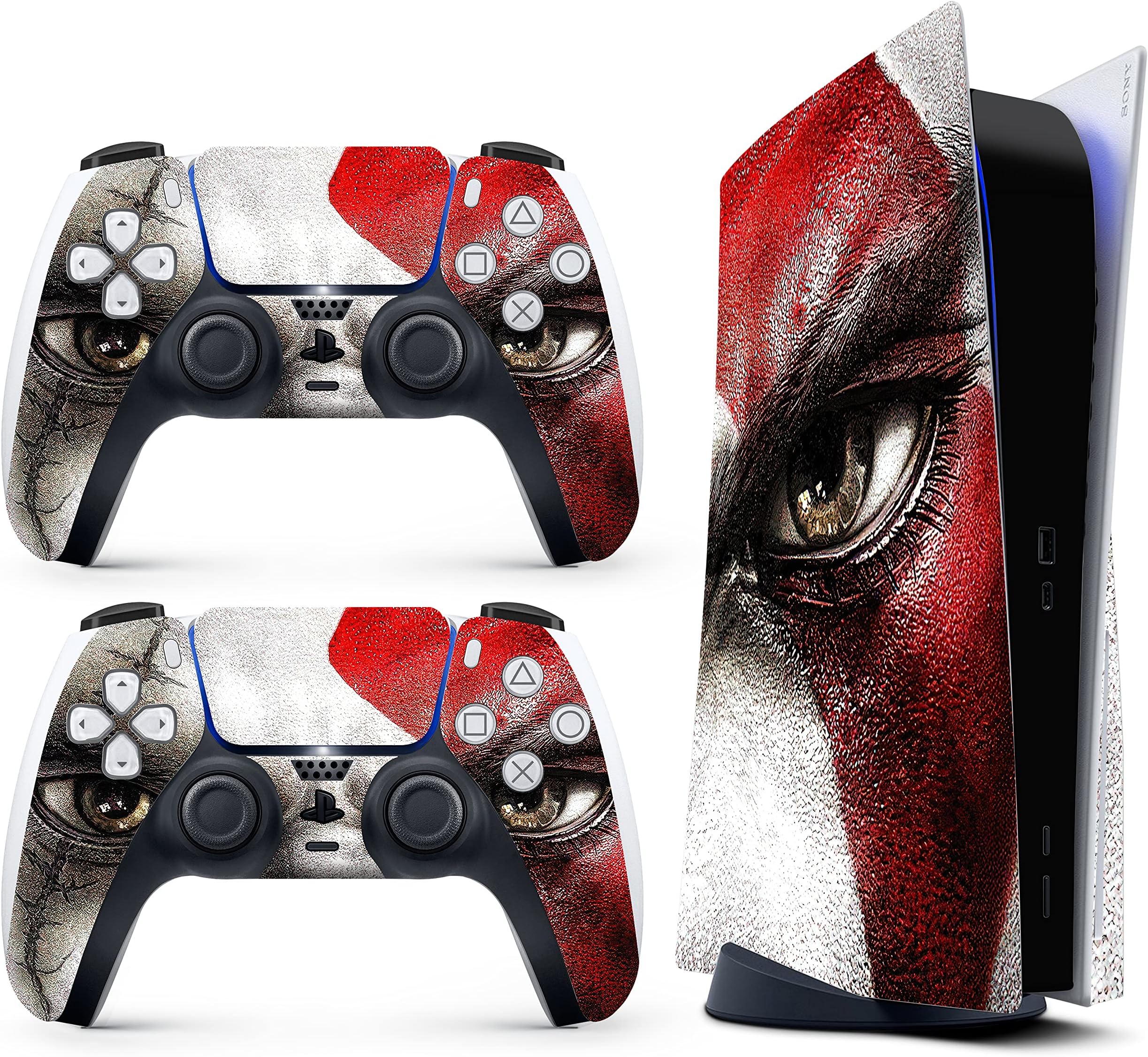 HK Studio Warrior Eyes Decal Sticker Skin Specific Cover for Both PS5 Disc Edition and Digital Edition - Waterproof, No Bubble, Including 2 Controller Skins and Console Skin