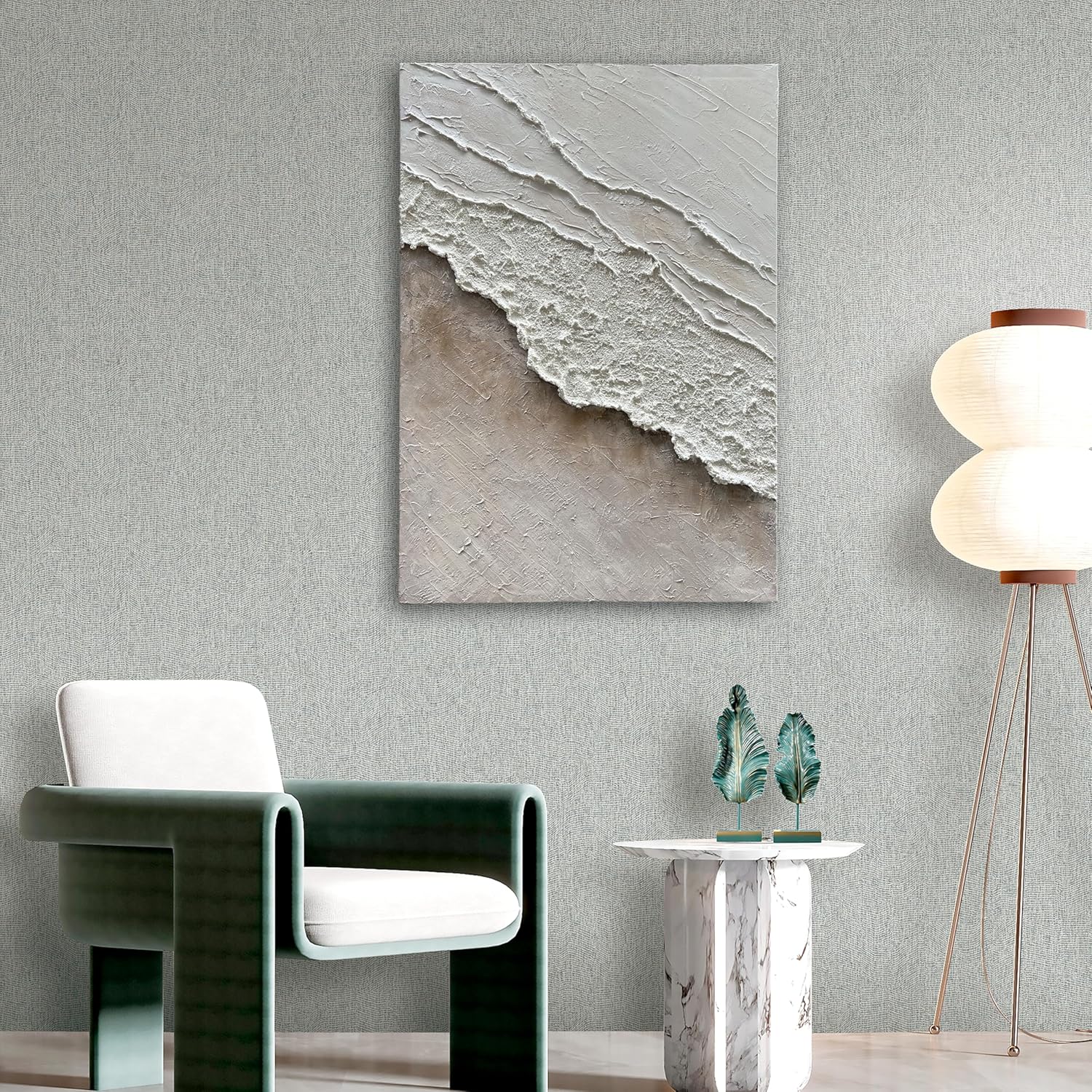 Limiyer Art Hand-painted white and brown gradient wavy texture abstract oil painting 40x28-inch canvas oil painting an artwork suitable for home and office wall decoration