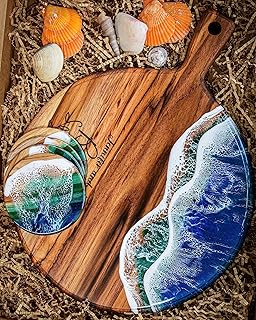 CUTTING BOARD AND CUP HOLDER SET, CHOPPING BOARD AND CUP HOLDER SET, RESIN CUTTING BOARD, CHOPPING BOARD, CUTTING BOARD, OCEAN THEME CUTTING BOARD, CUSTOMIZED CUTTING BOARD, PERSONALIZED CUTTING BOARD