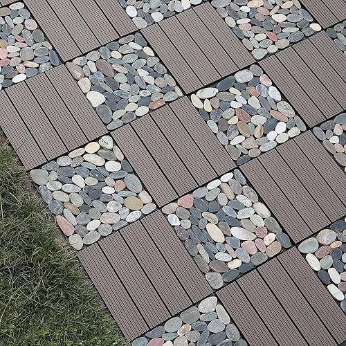 Miniatura 5 de PURE ERA Azulejos de piso entrelazados de madera para interiores y exteriores, 12 x 12 pulgadas (10 unidades, 10 pies cuadrados, marrón) - Gran