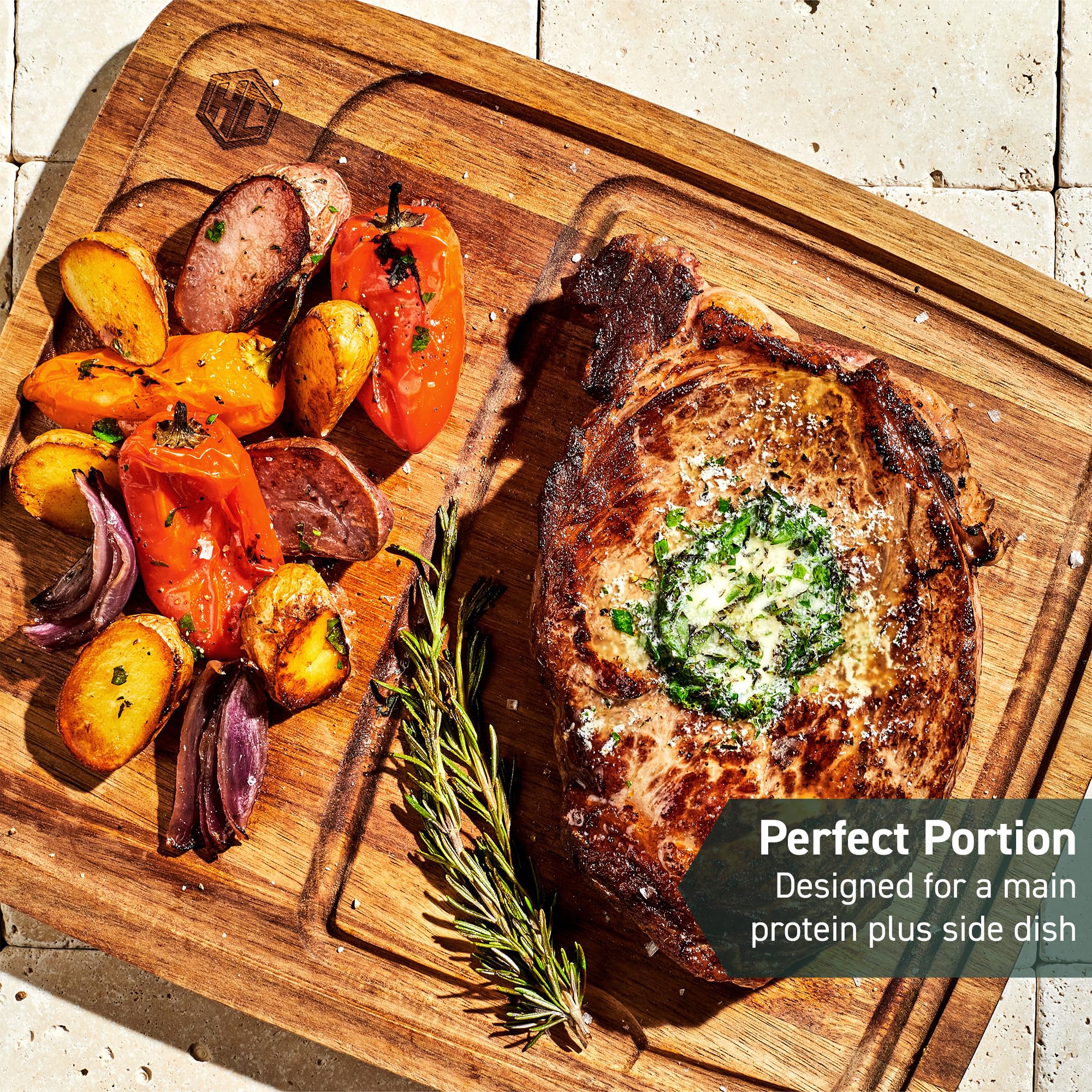 HexClad Cookware Lot de 4 assiettes à steak carrées en bois Bistecca avec canal à jus pour viandes, faciles à nettoyer, légères et durables