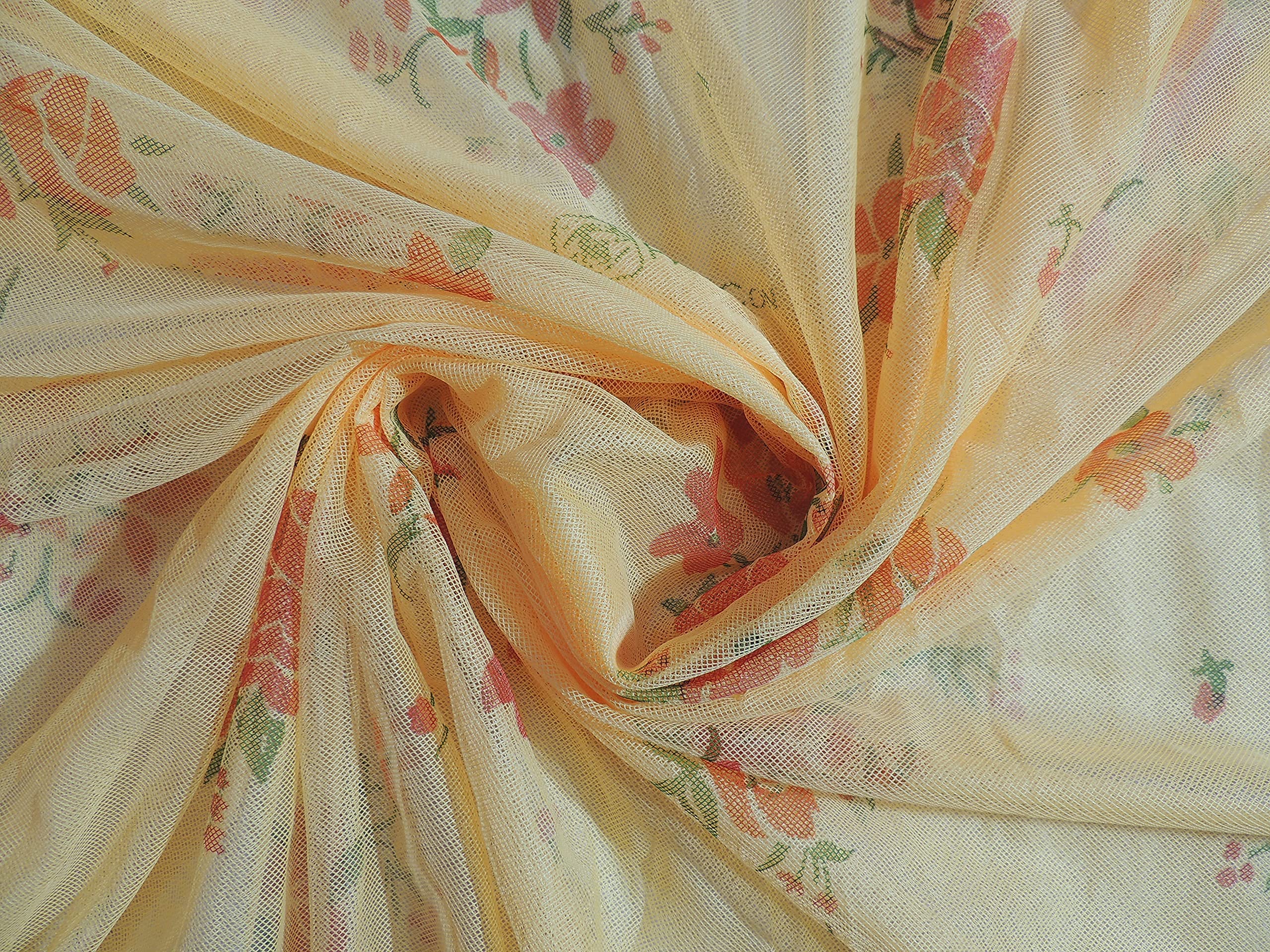 Sri Sri Printed Polycotton Mosquito Net for King and Queen Size Bed/Double Bed - Machardani Protection for Bed, Room, Adults, Family (5 Feet X 7 Feet, Yellow)