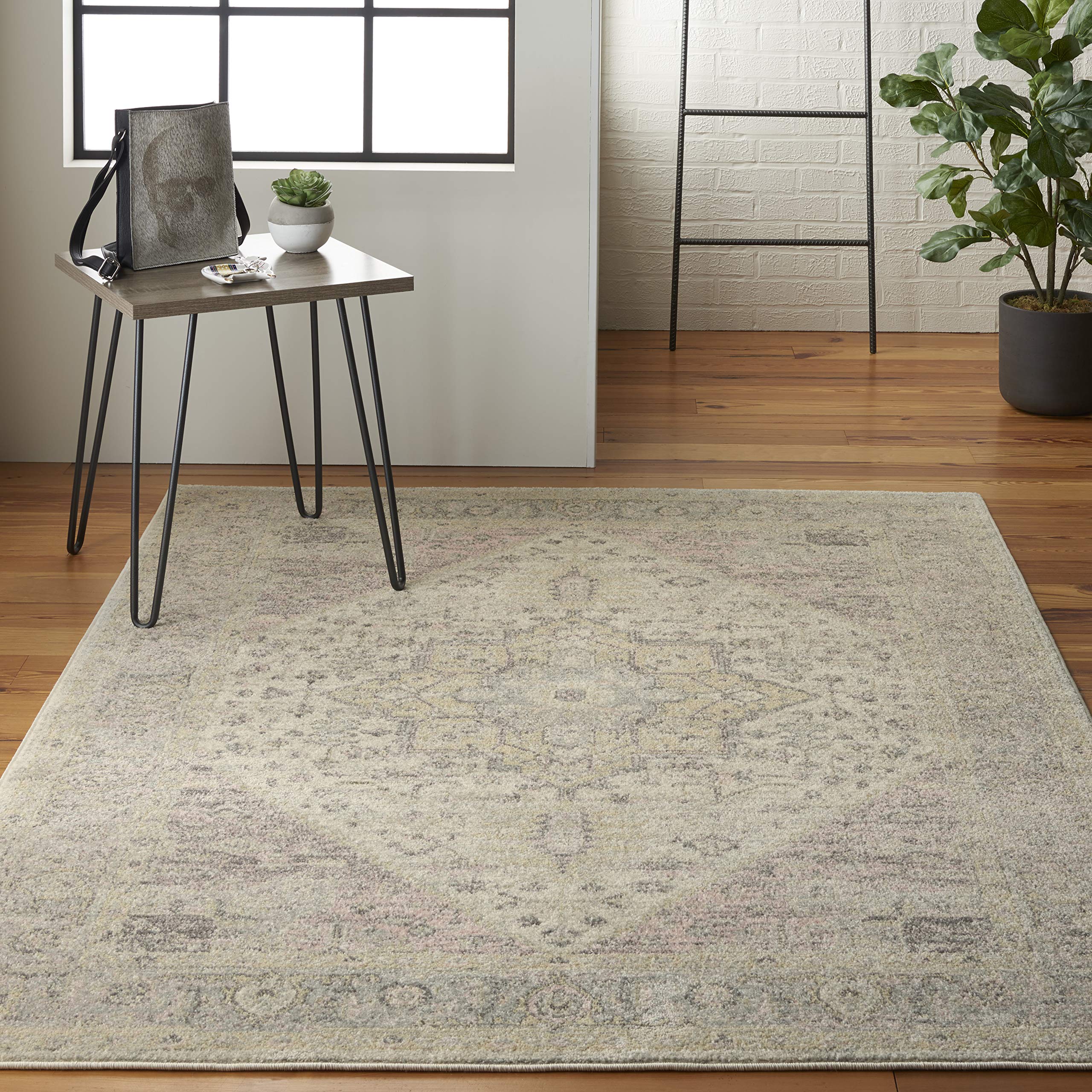 Nourison Home Tranquil Ivory Pink 6' x 9' Area Rug - Easy Clean, Non Shedding, Bed Room, Living Room, Dining Room, Kitchen (6' x 9')