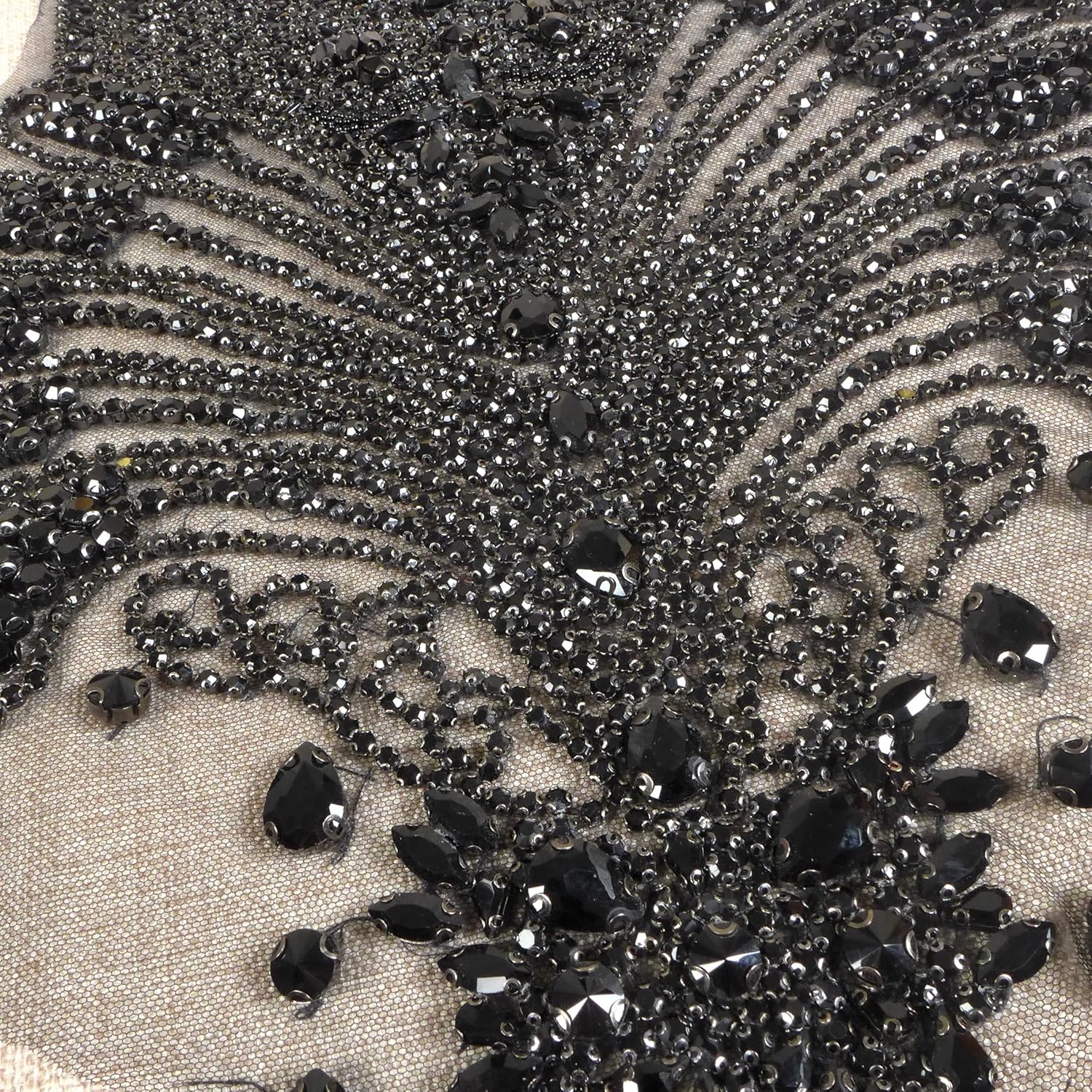 Labellezalady Handmade Black Glass Shine Rhinestones Bodice Applique Patch for Wedding Prom Evening,Dance,Wedding Dresses (YM2101BL)