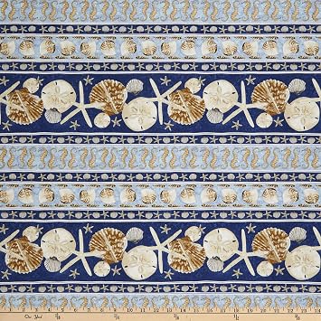 Seaside Serenity Sea Life Stripe Medium Blue, Fabric by The Yard
