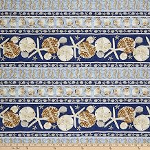 Seaside Serenity Sea Life Stripe Medium Blue, Fabric by The Yard